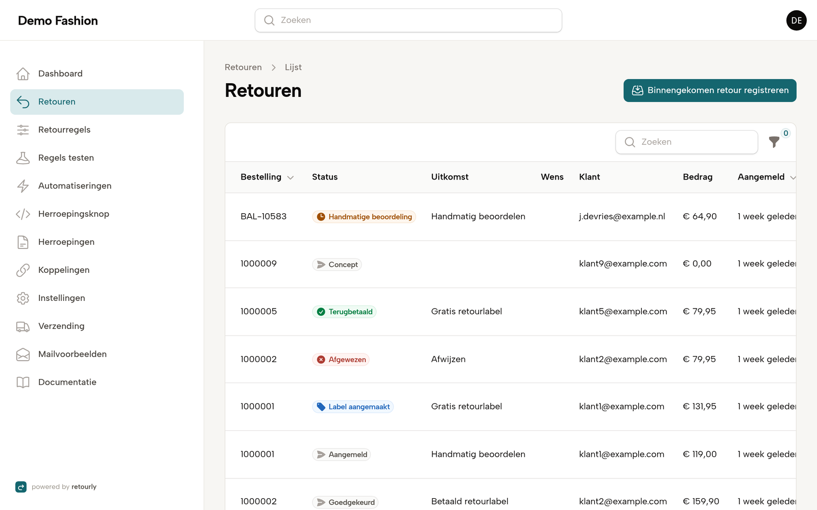 Automatische refund in Retourly na ontvangst van een retour, geboekt via de betaalprovider van een WooCommerce-shop