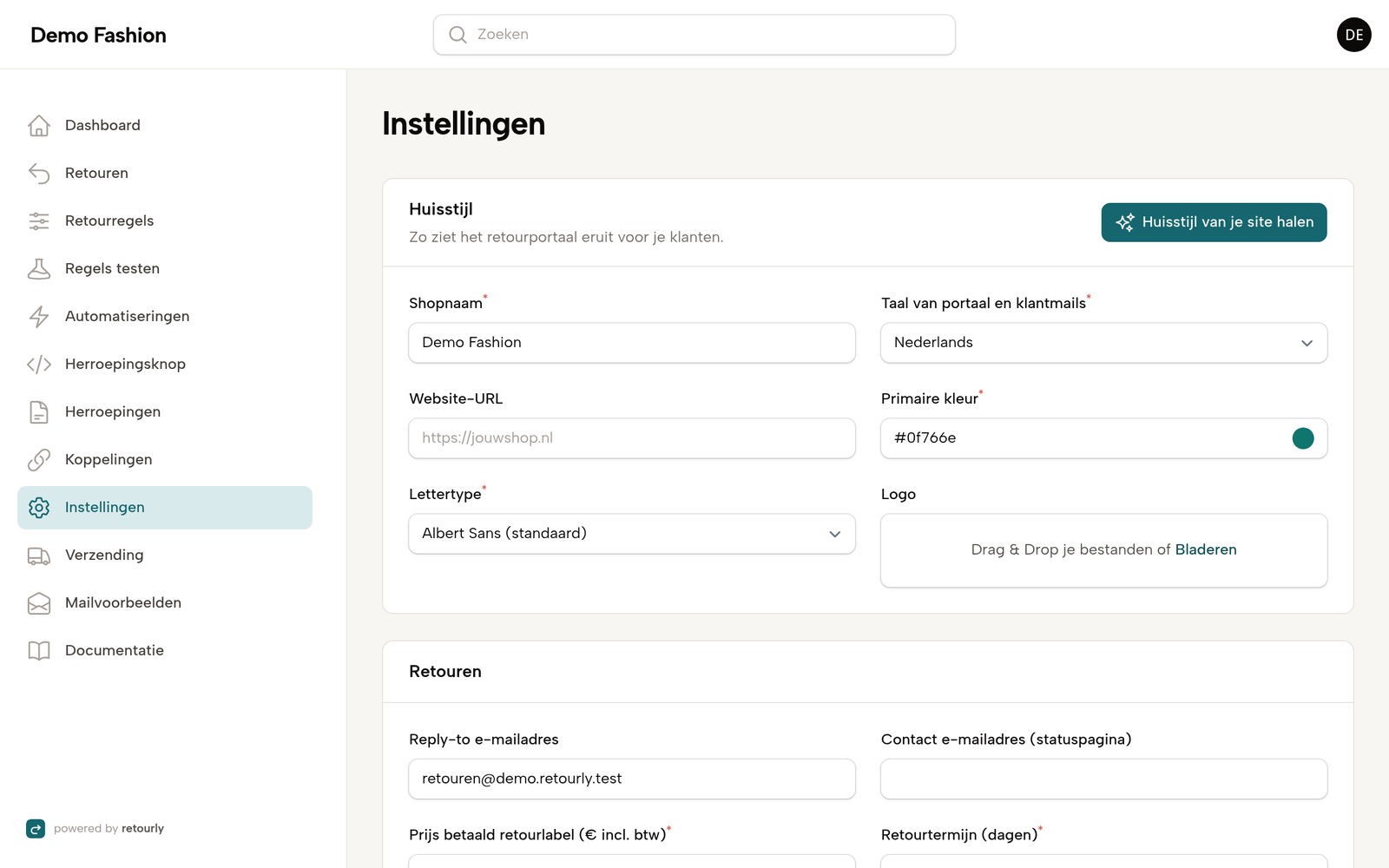 Betaald retourlabel via iDEAL in het retourportaal van Retourly voor een Shopify-webshop